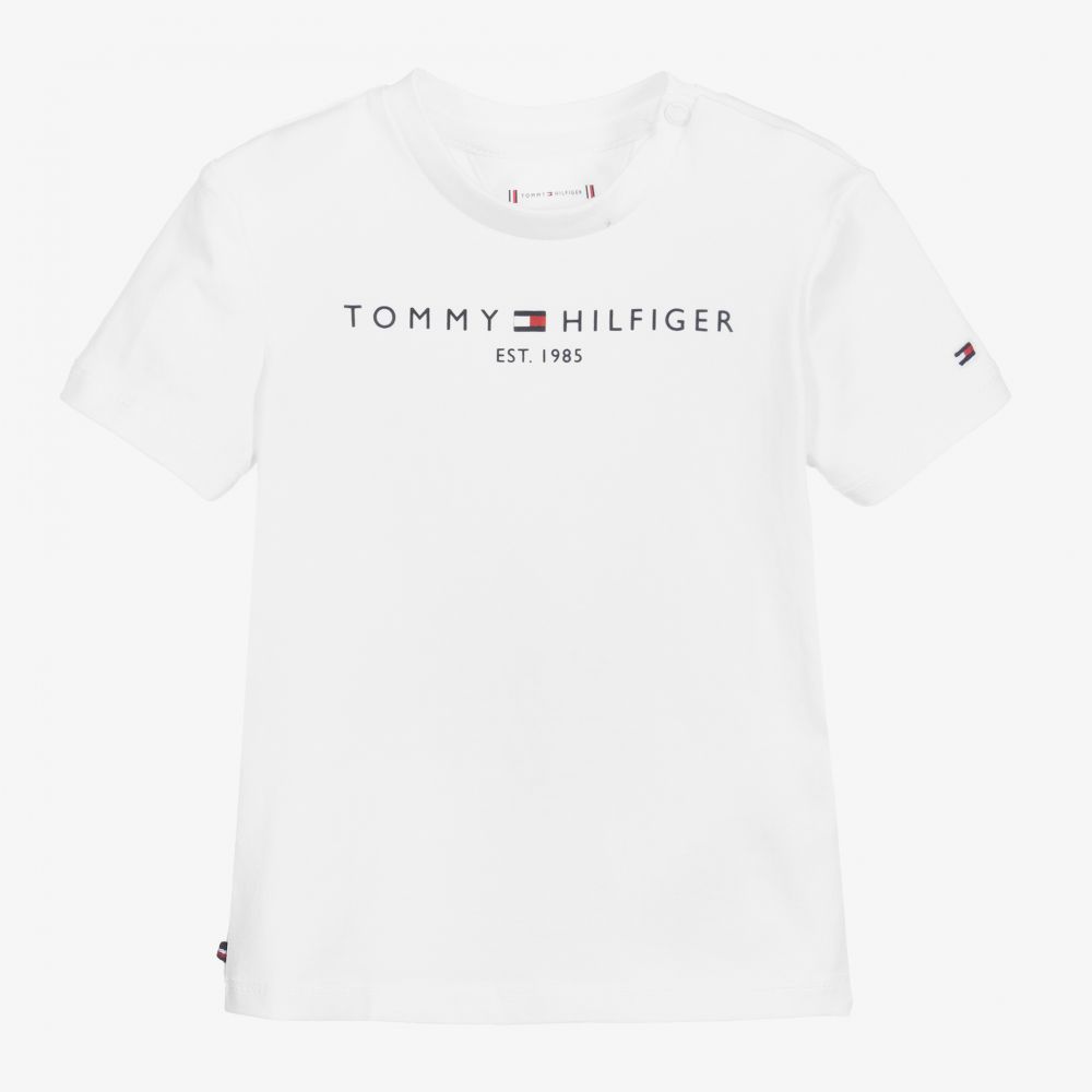 Tommy Hilfiger - تيشيرت قطن عضوي لون أبيض للأولاد | Childrensalon