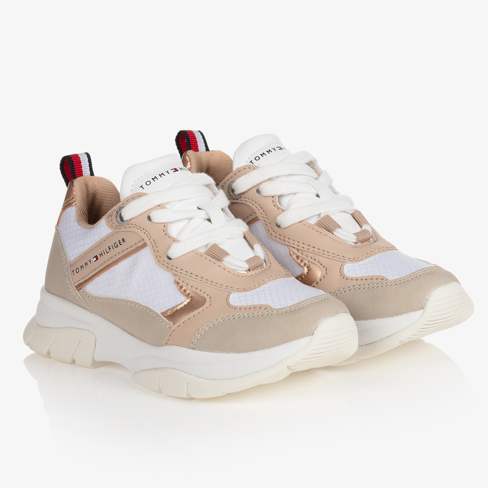 Tommy Hilfiger White Pink Lace Up Trainers Childrensalon Outlet