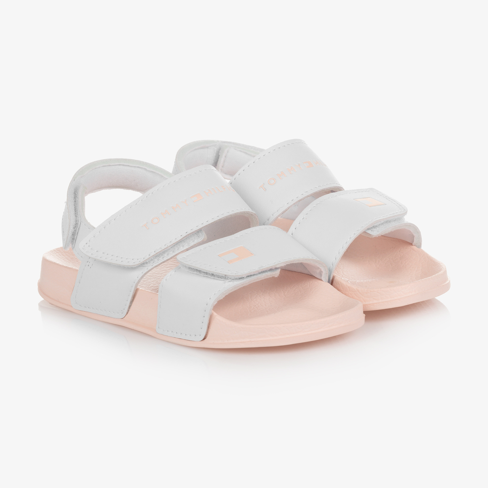 Tommy Hilfiger - White & Pink Logo Sandals | Childrensalon