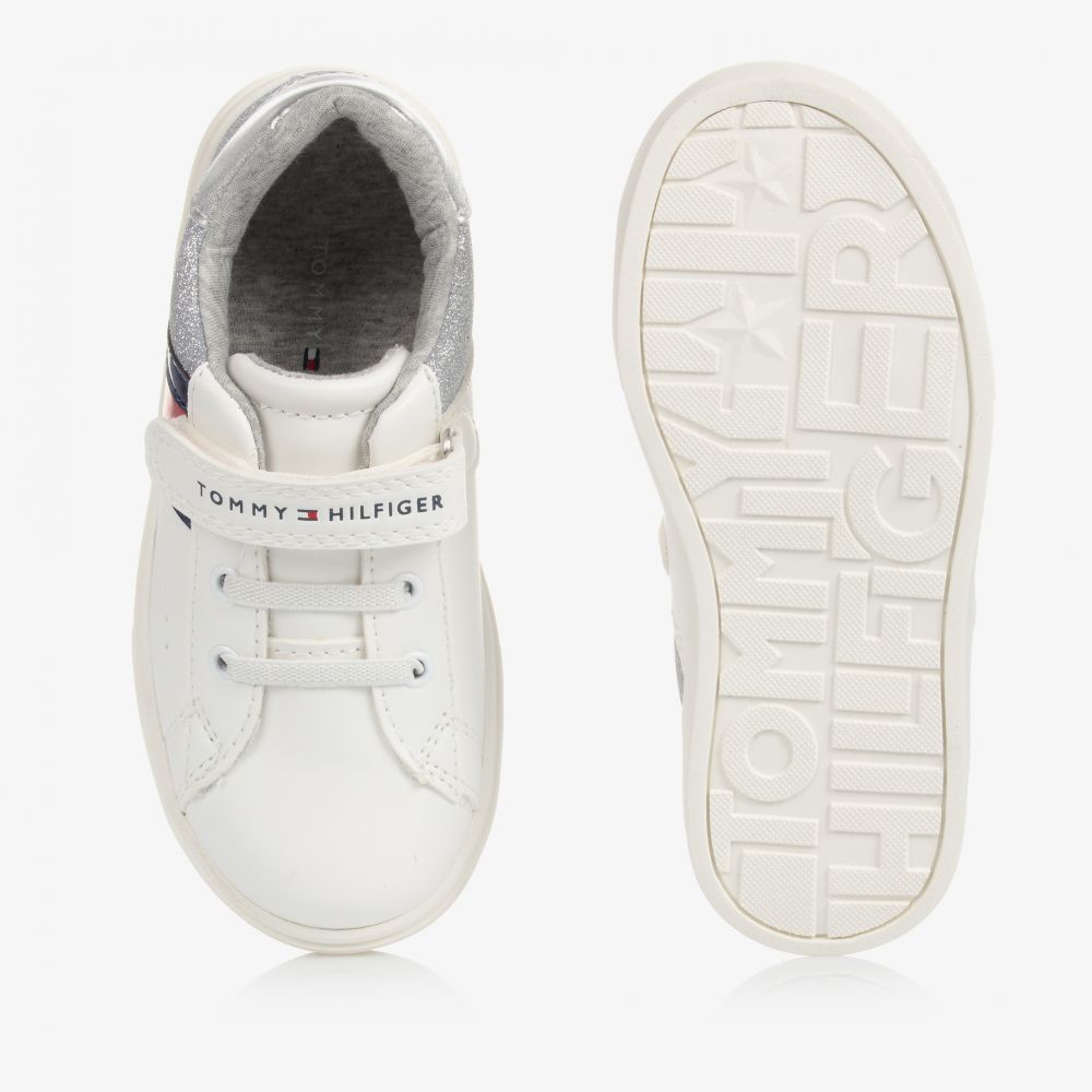 Tommy Hilfiger-White & Silver Logo Trainers | Childrensalon Outlet
