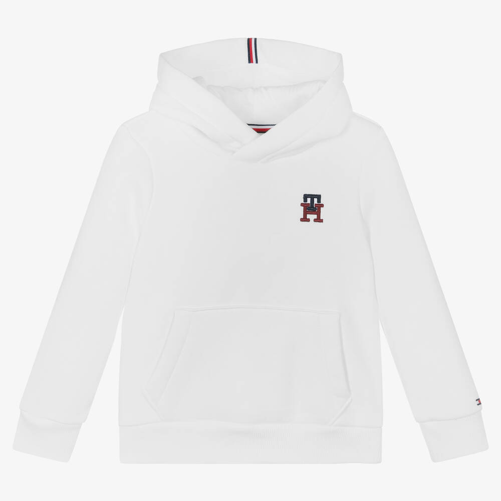 Tommy Hilfiger - White TH Monogram Logo Hoodie | Childrensalon Outlet | Sweatshirts