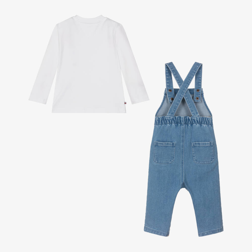 Tommy Hilfiger-White Top & Blue Denim Dungaree Set | Childrensalon Outlet