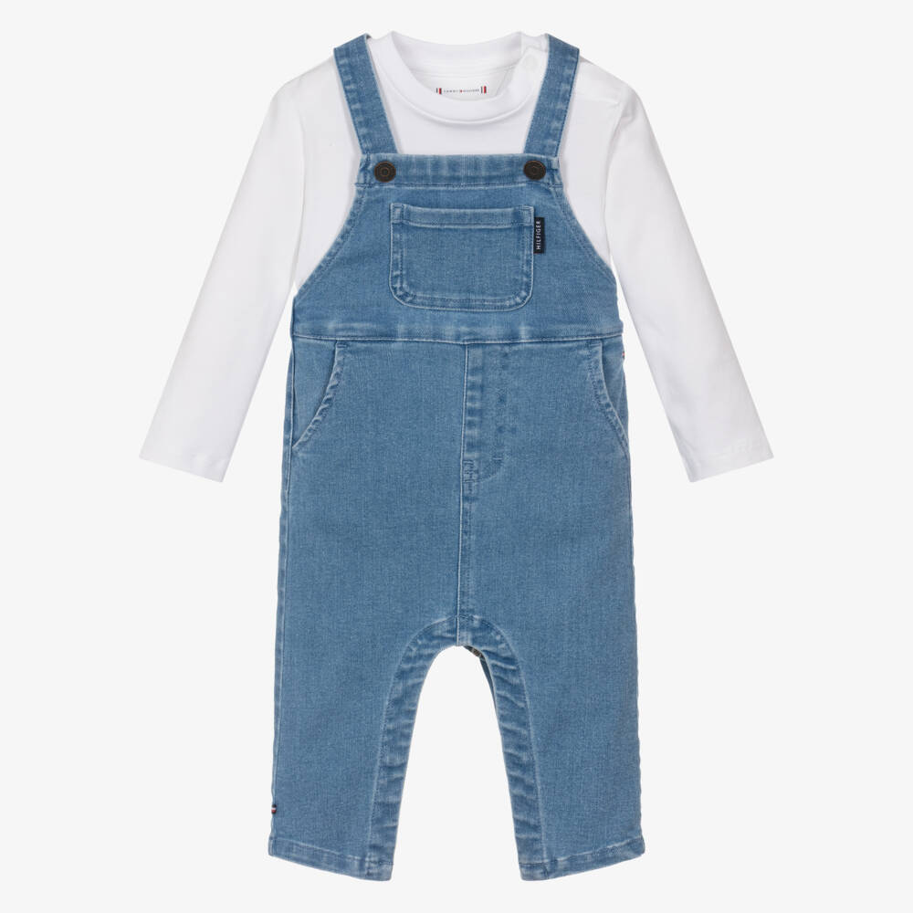 Tommy Hilfiger-White Top & Blue Denim Dungaree Set | Childrensalon Outlet