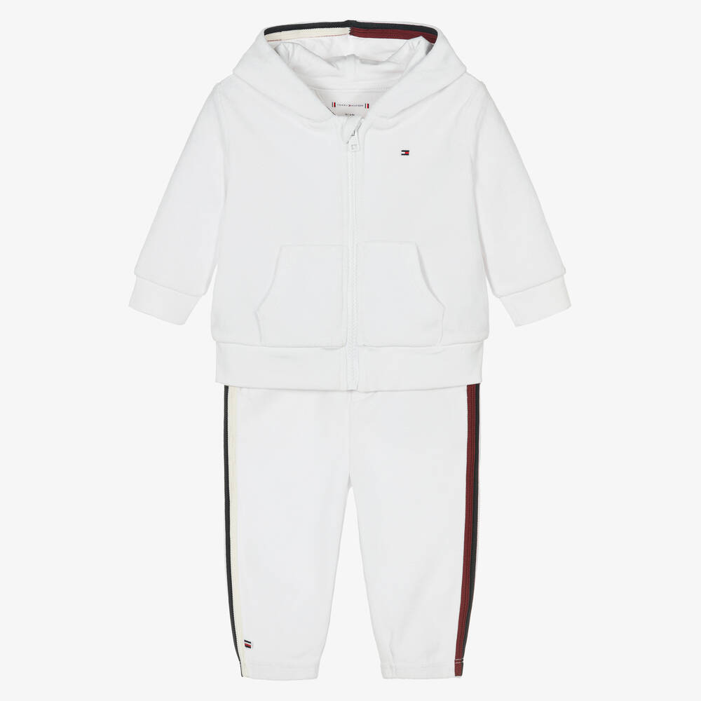 Tommy Hilfiger - White Velour Hooded Baby Tracksuit | Childrensalon