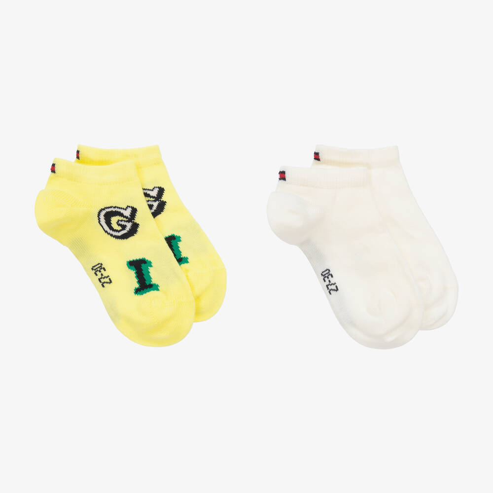 Tommy Hilfiger-Yellow Cotton Letter Socks (2 Pack) | Childrensalon Outlet