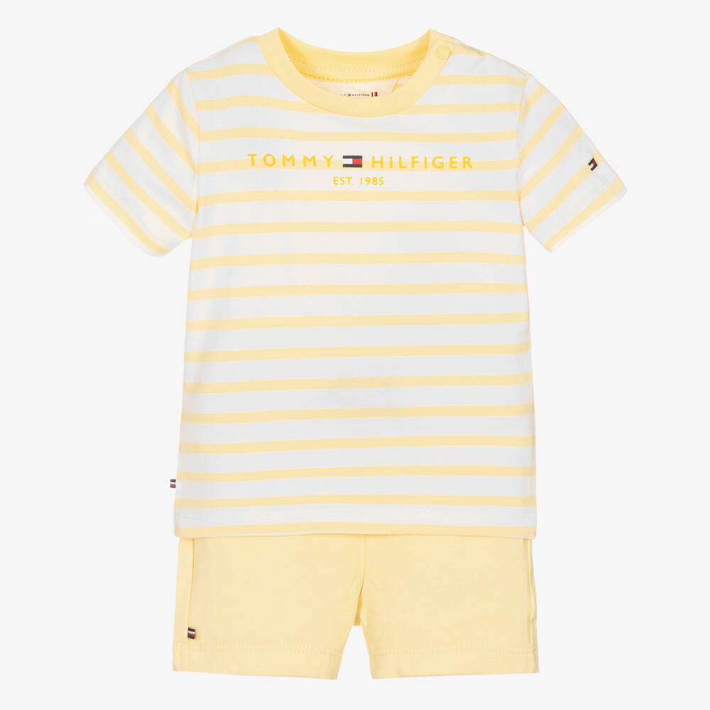 Tommy Hilfiger - Yellow Striped Cotton Baby Shorts Set | Childrensalon