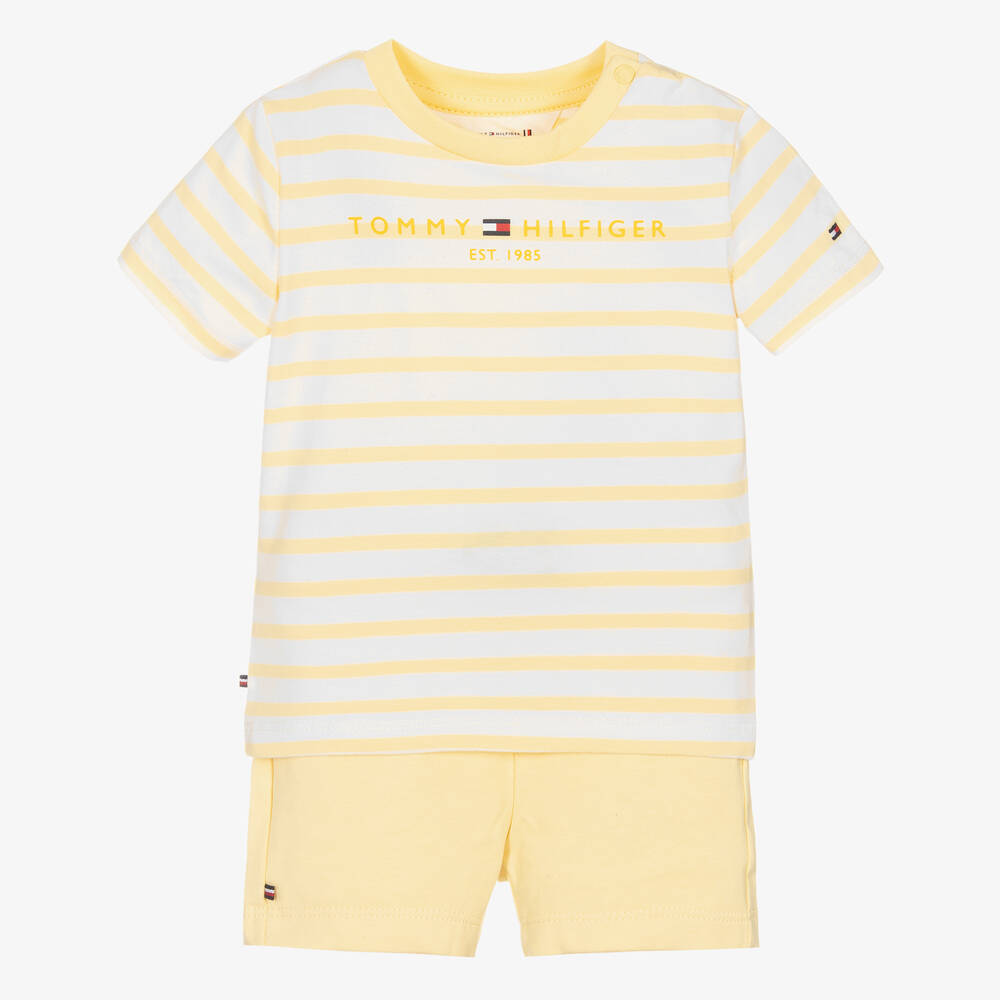 Tommy Hilfiger - Ensemble short jaune rayé en coton | Childrensalon