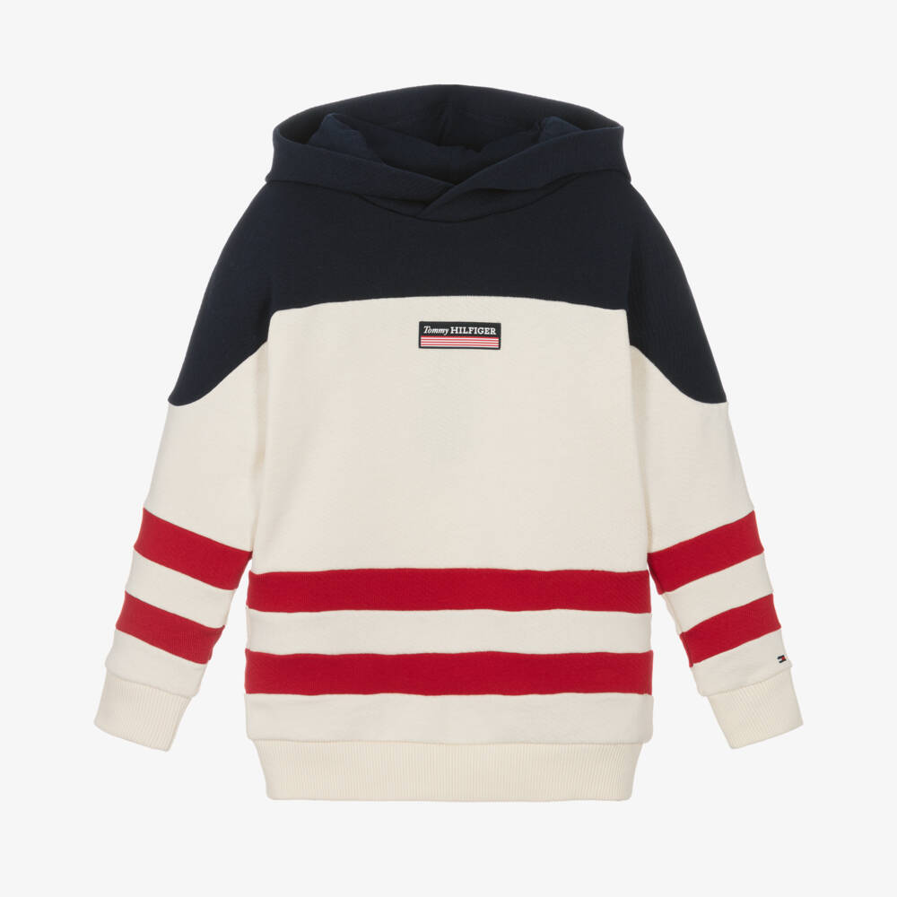 Tommy Hilfiger-هودي قطني أزرق كحلي وعاجي للشباب | Childrensalon Outlet