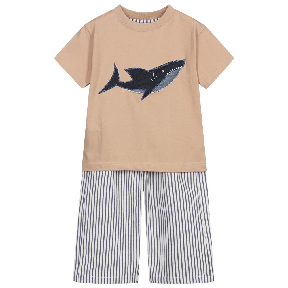 Turquaz-Beige & Blue Shark Pyjamas | Childrensalon Outlet