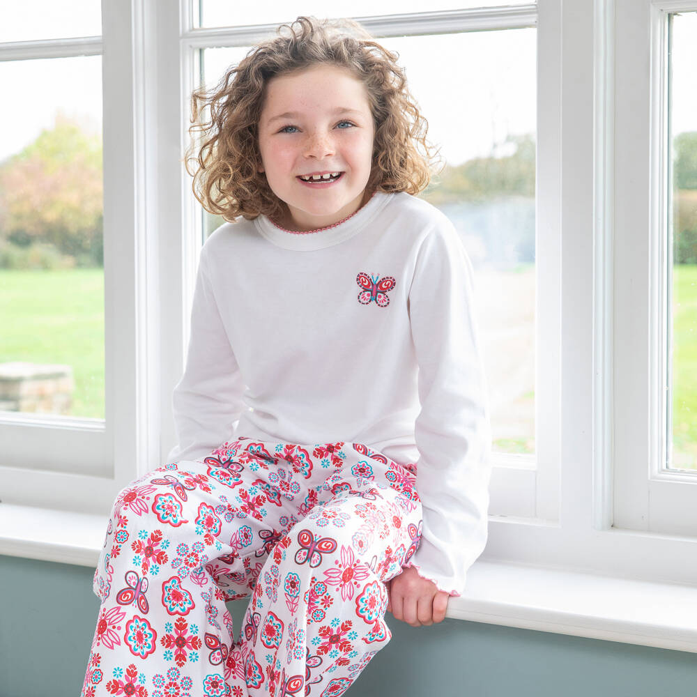 Turquaz-بيجاما قطن لون أبيض وزهري للبنات  | Childrensalon Outlet