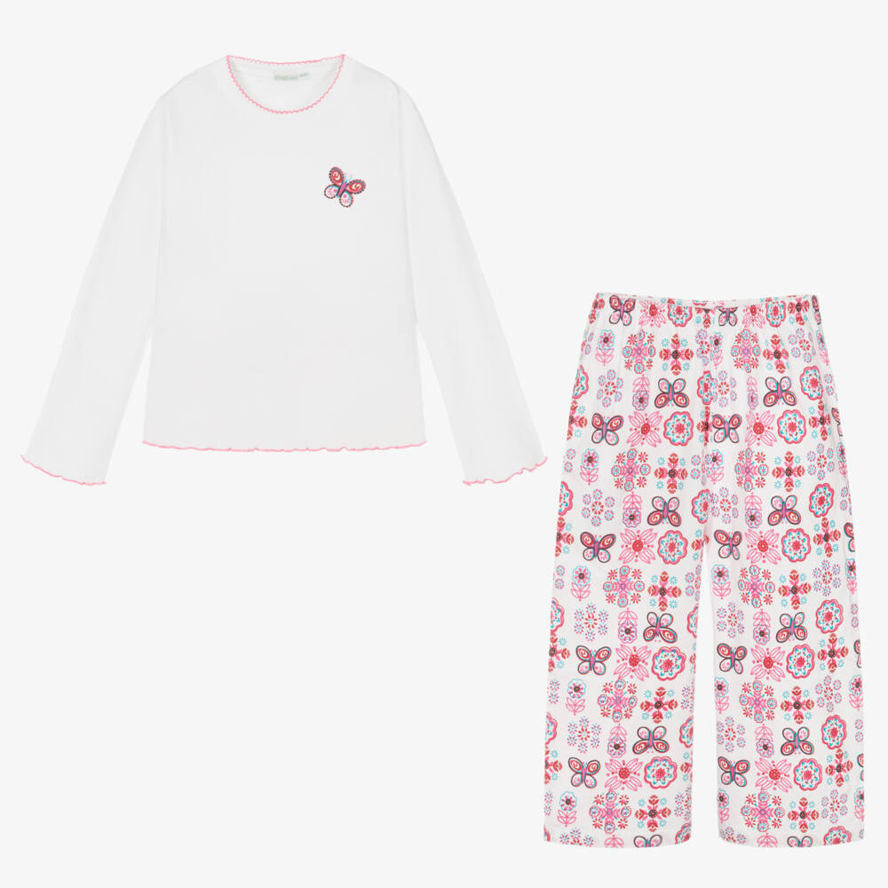 Turquaz-بيجاما قطن لون أبيض وزهري للبنات  | Childrensalon Outlet