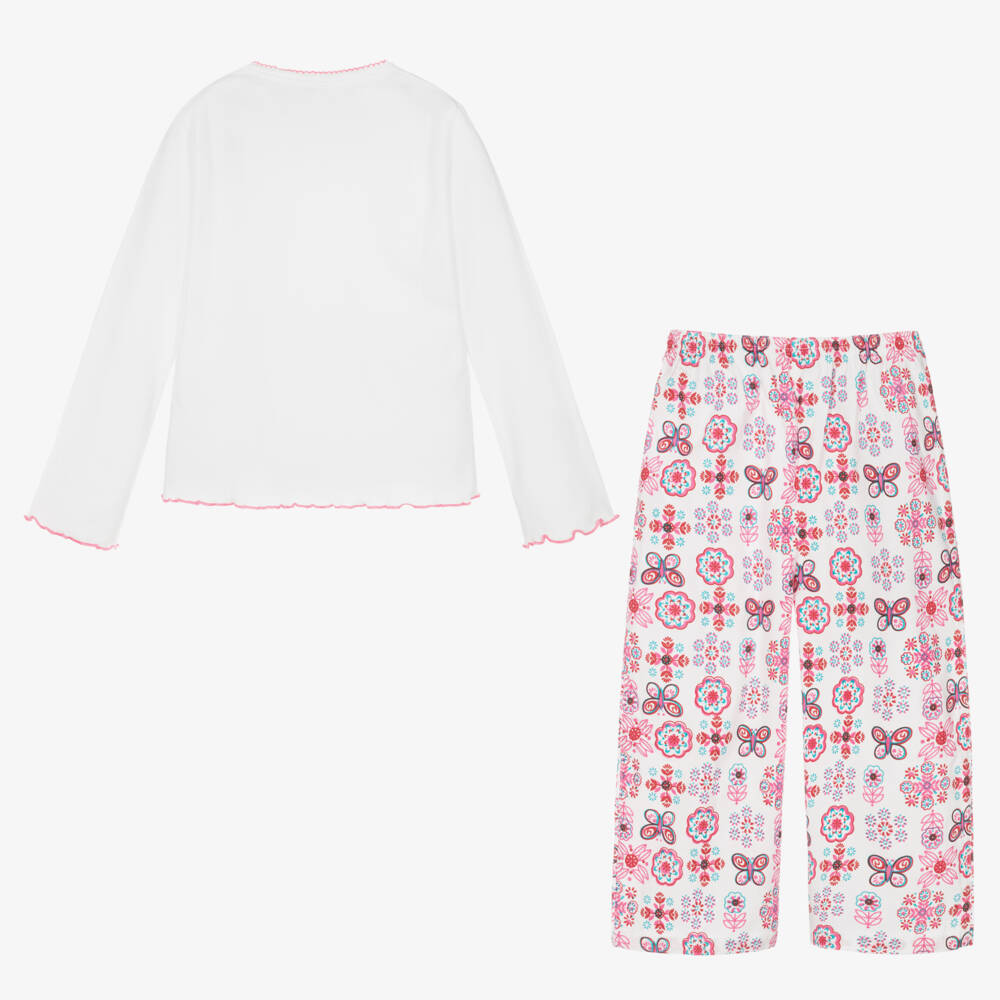Turquaz-بيجاما قطن لون أبيض وزهري للبنات  | Childrensalon Outlet