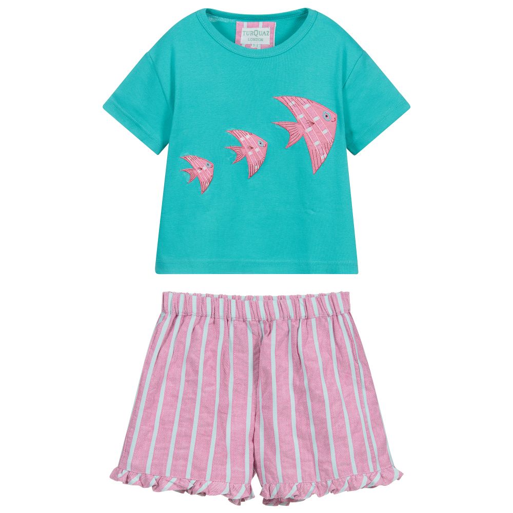 Turquaz-Green & Pink Short Pyjamas | Childrensalon Outlet