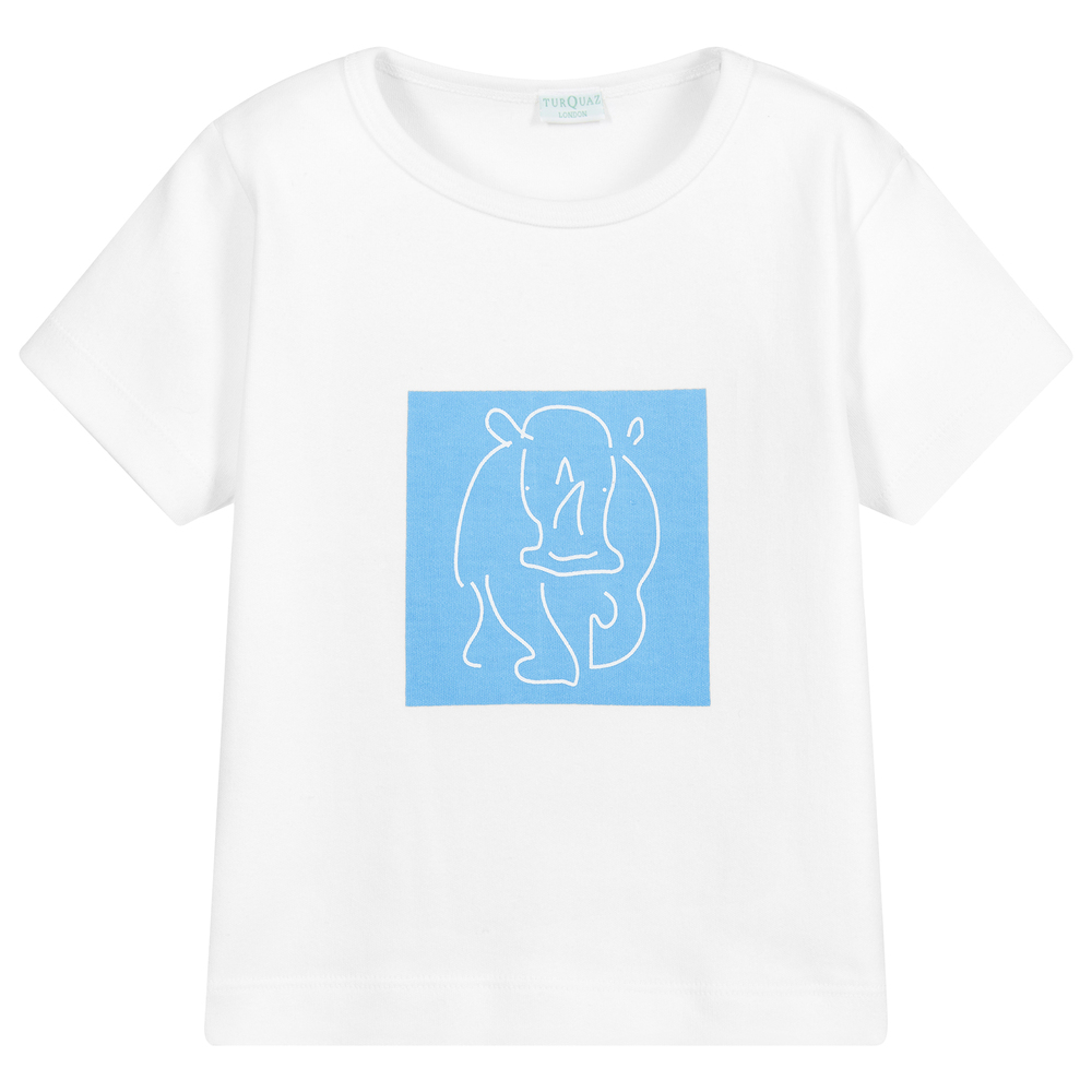 Turquaz - White & Blue Rhino T-Shirt | Childrensalon