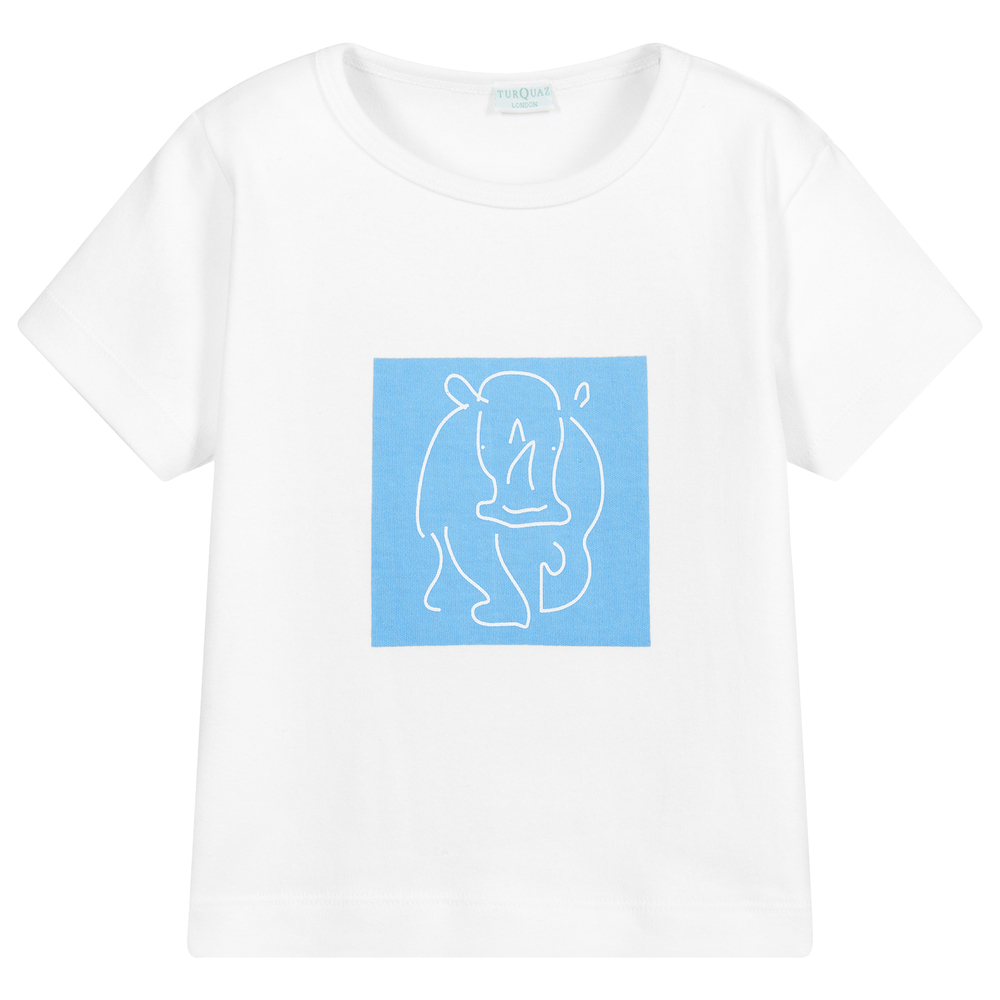 Turquaz-White & Blue Rhino T-Shirt | Childrensalon Outlet