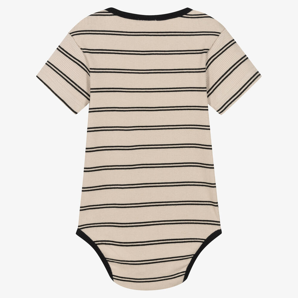 Turtledove London-Baby Beige Stripe Organic Cotton Bodyvest | Childrensalon Outlet