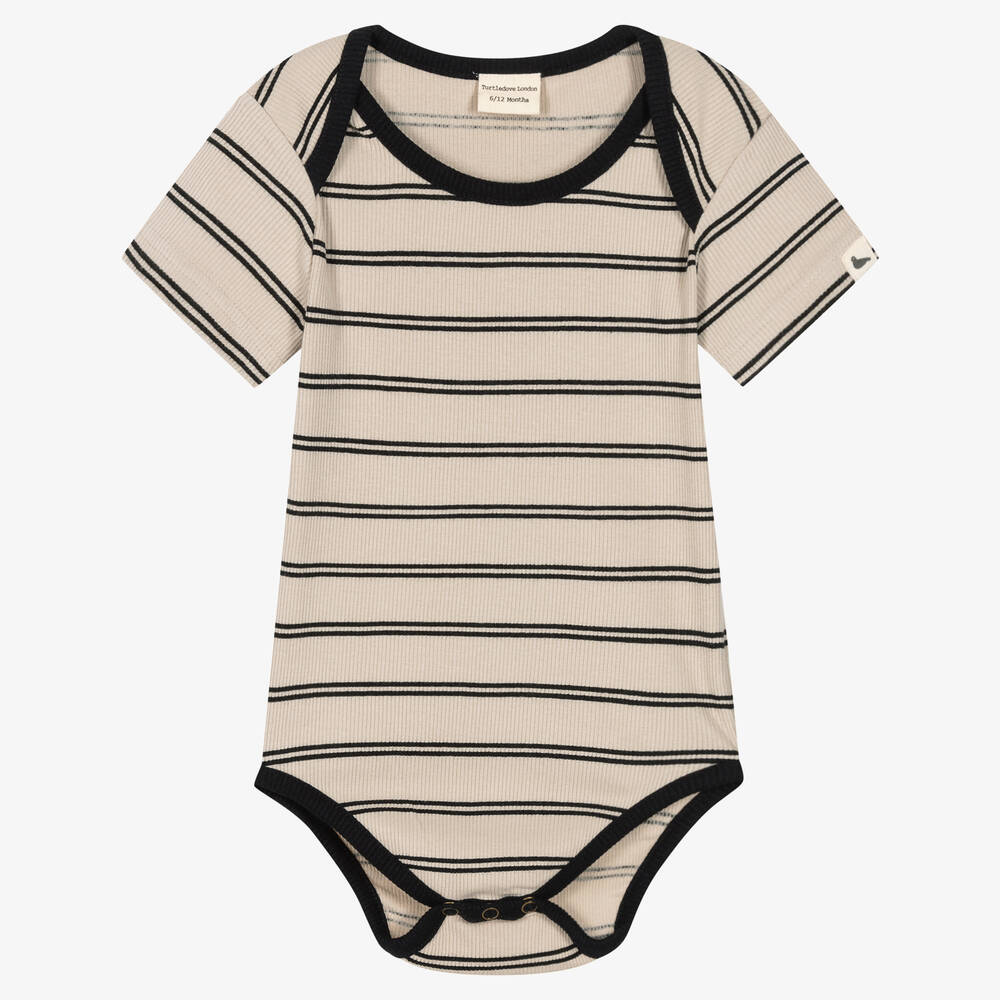 Turtledove London - Baby Beige Stripe Organic Cotton Bodyvest | Childrensalon