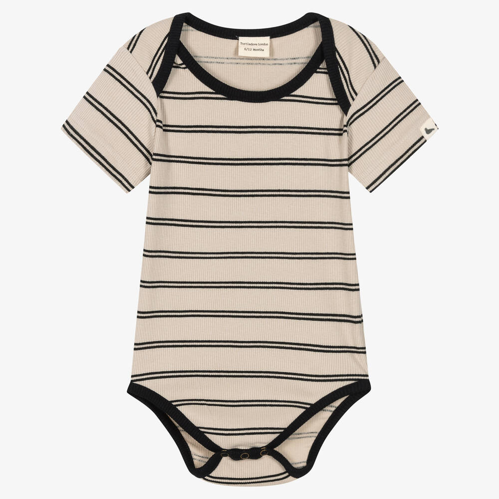 Turtledove London-Baby Beige Stripe Organic Cotton Bodyvest | Childrensalon Outlet