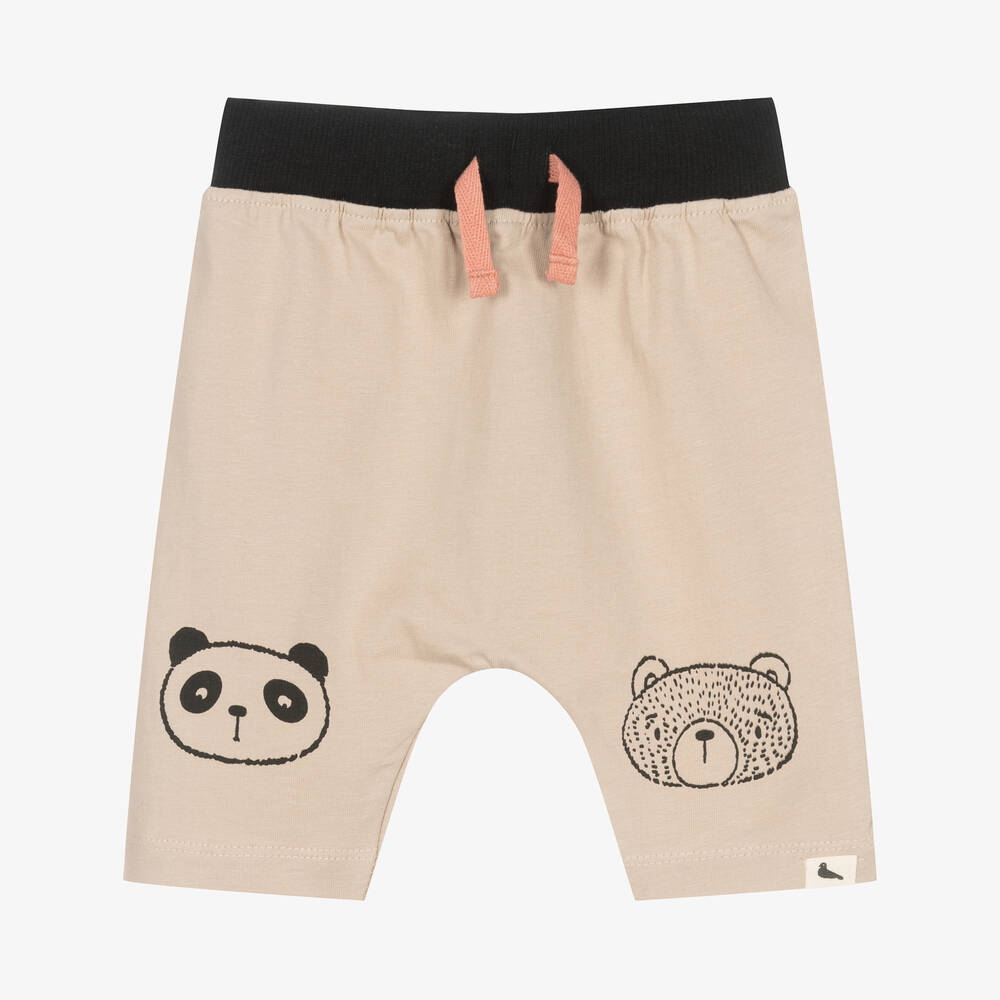 Turtledove London - Beige Organic Cotton Bear Shorts | Childrensalon