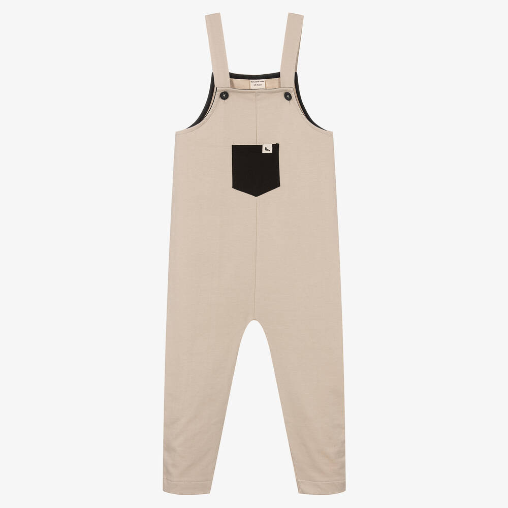 Turtledove London - Beige Organic Cotton Dungarees | Childrensalon