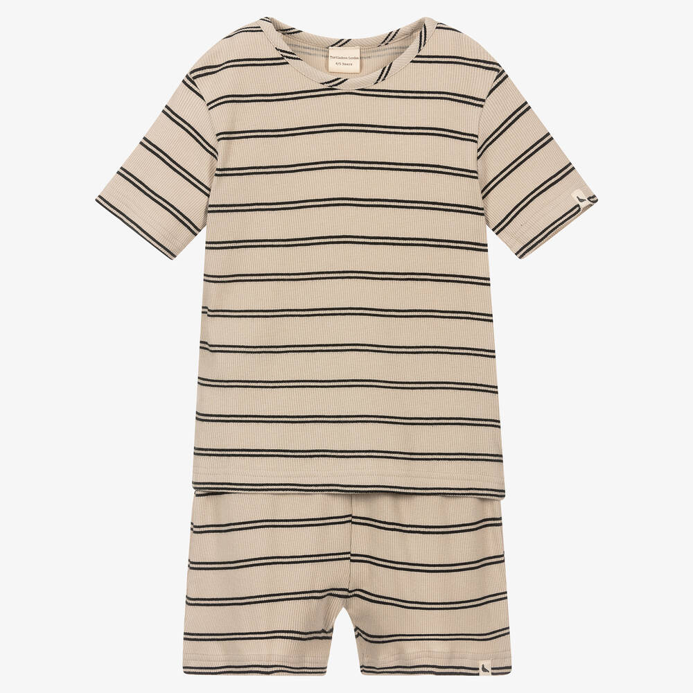 Turtledove London - Beige Organic Cotton Shorts Set | Childrensalon