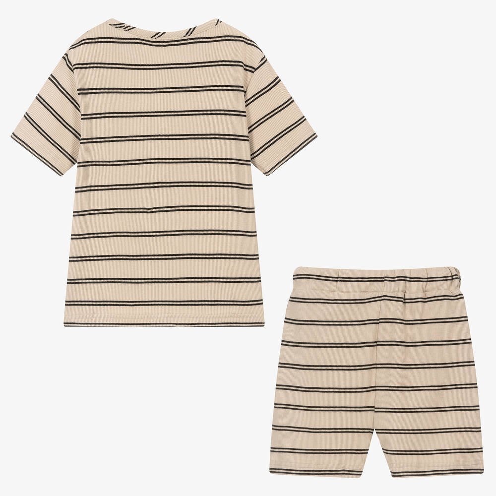 Turtledove London-Beige Organic Cotton Shorts Set | Childrensalon Outlet
