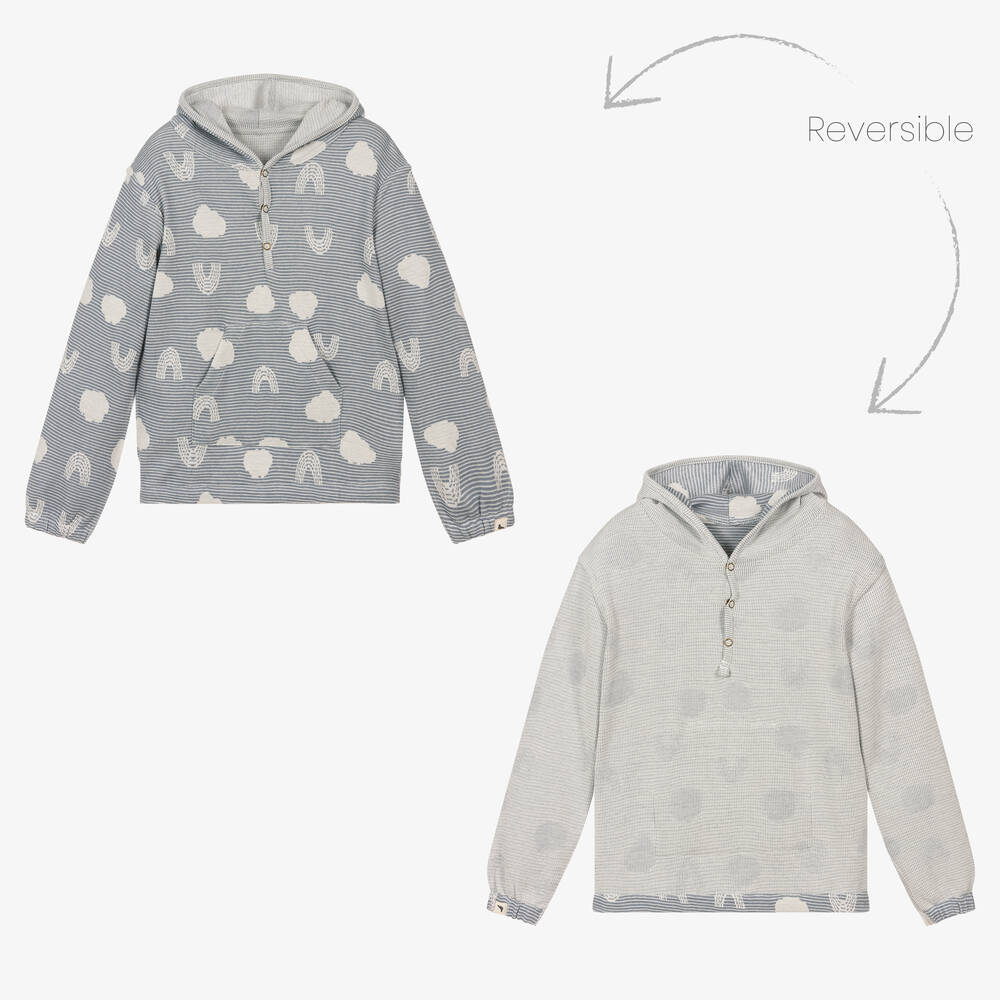 Turtledove London - Blue Reversible Cotton Hoodie | Childrensalon