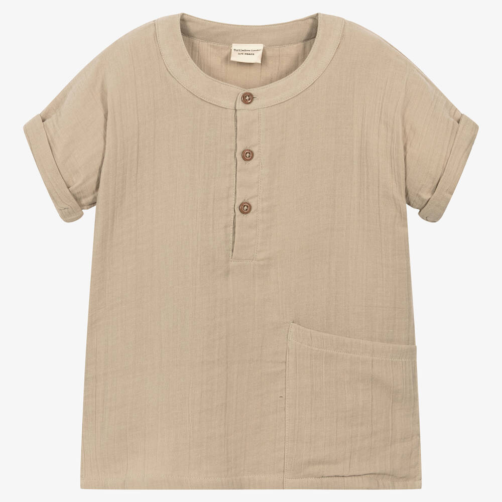 Turtledove London - Boys Beige Organic Cotton Shirt | Childrensalon