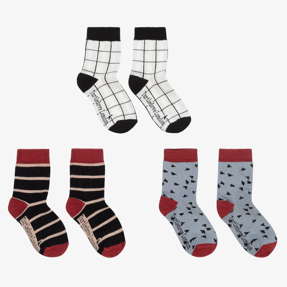 Turtledove London - Boys Grey & Red Cotton Socks (3 Pack) | Childrensalon