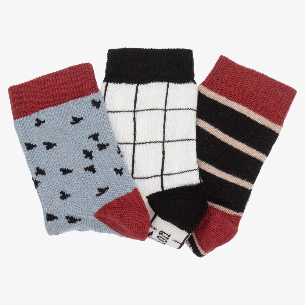 Turtledove London-Boys Grey & Red Cotton Socks (3 Pack) | Childrensalon Outlet