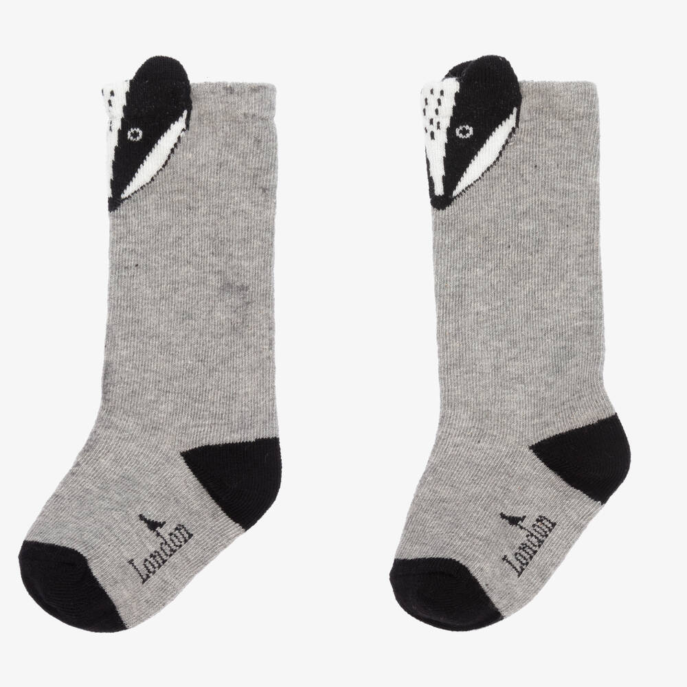 Turtledove London-Grey Cotton Badger Socks | Childrensalon Outlet