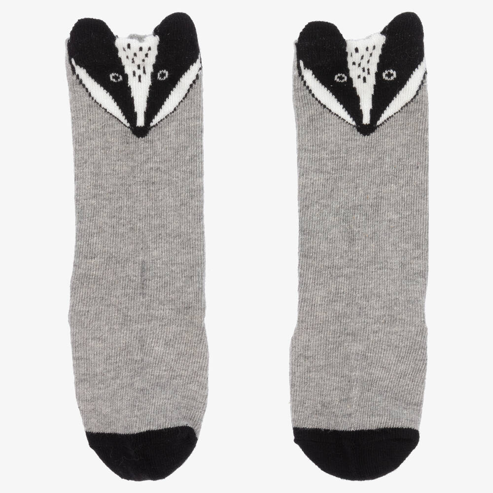 Turtledove London-Grey Cotton Badger Socks | Childrensalon Outlet