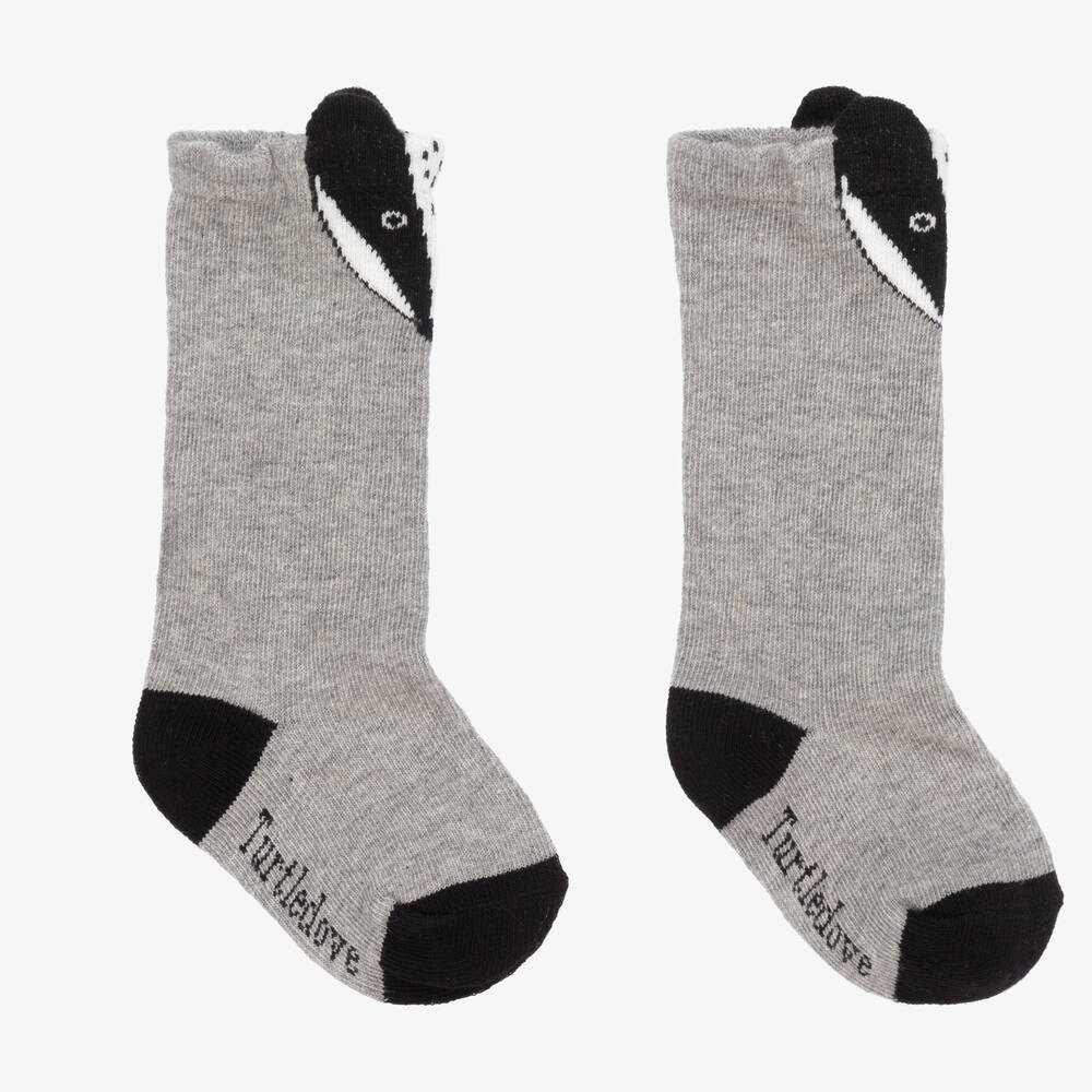 Turtledove London - Grey Cotton Badger Socks | Childrensalon