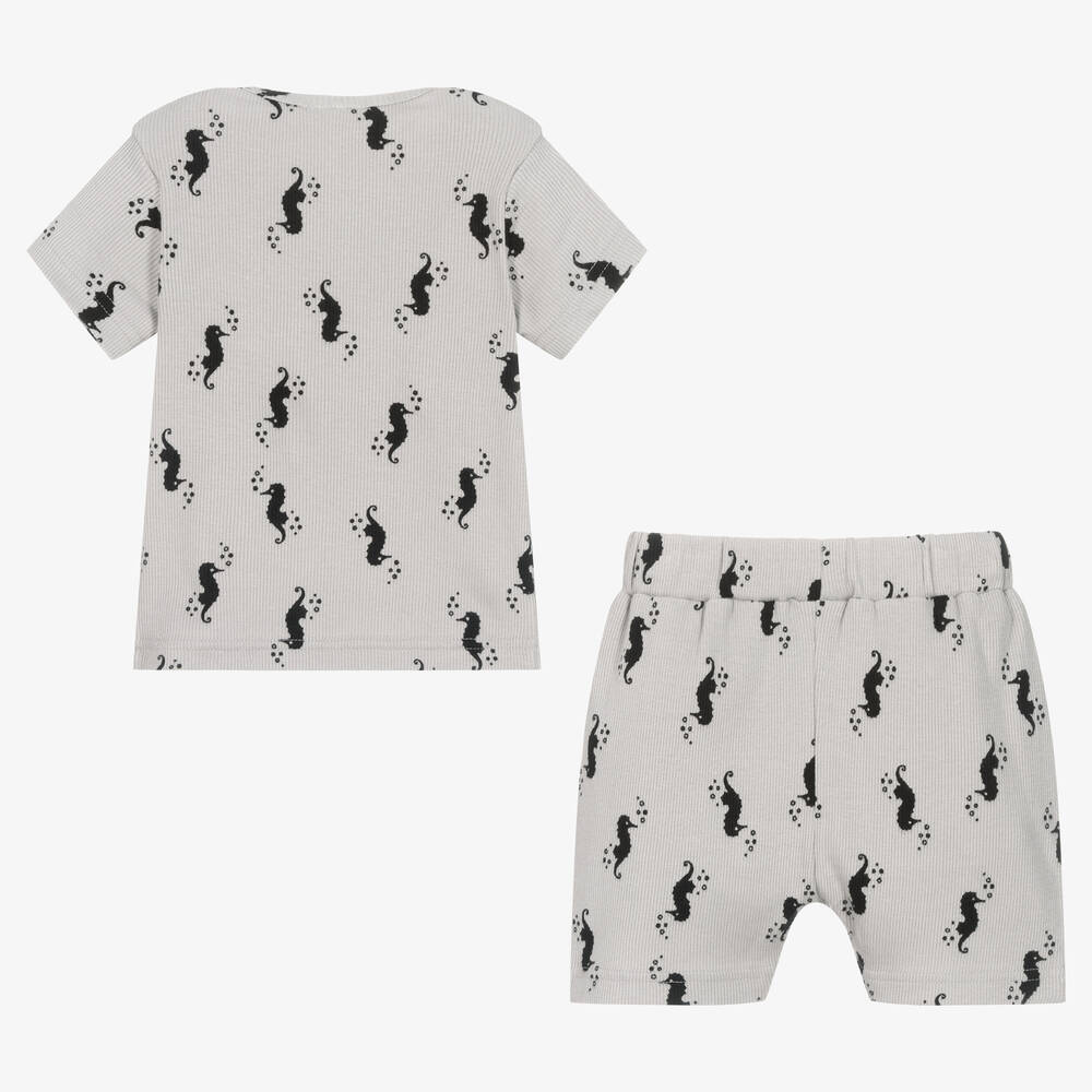 Turtledove London-Grey Cotton Seahorse Shorts Set | Childrensalon Outlet