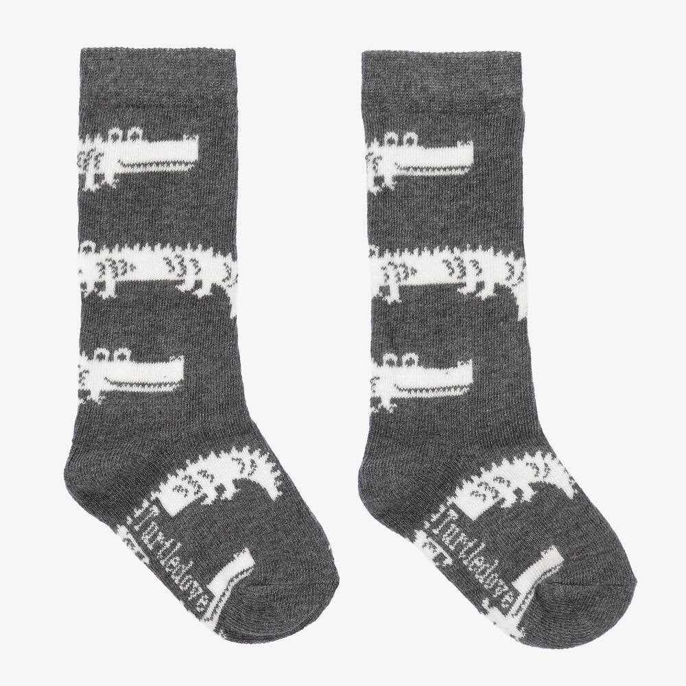 Turtledove London - Grey Crocodile Cotton Socks | Childrensalon