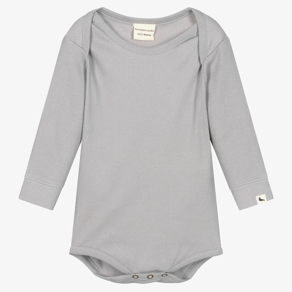 Turtledove London - Grey Organic Cotton Baby Bodyvest | Childrensalon