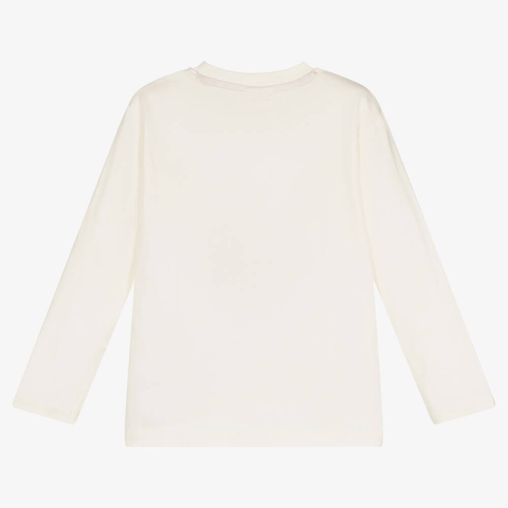 Turtledove London-Ivory Organic Cotton Logo Top | Childrensalon Outlet
