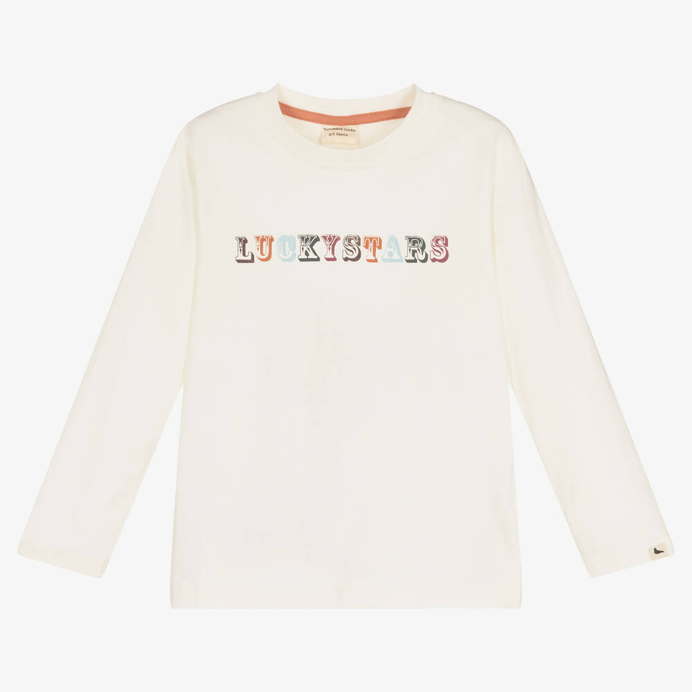 Turtledove London-Ivory Organic Cotton Logo Top | Childrensalon Outlet