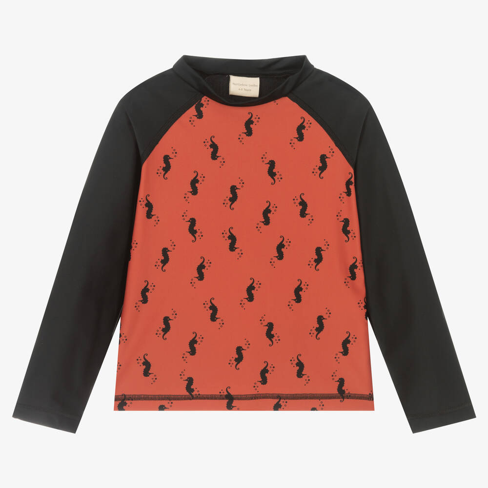 Turtledove London - Red & Black Seahorse Swim Top | Childrensalon