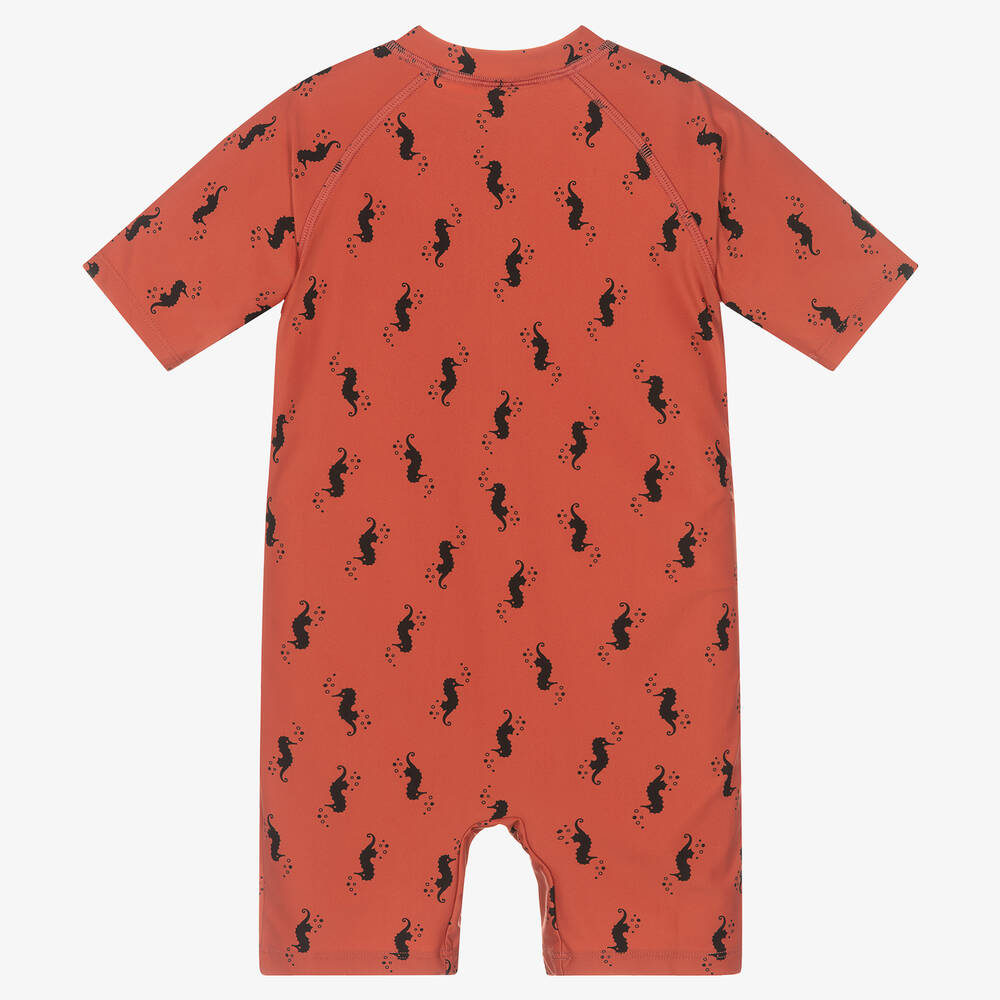 Turtledove London-Red Seahorse Print Swim Onesie | Childrensalon Outlet