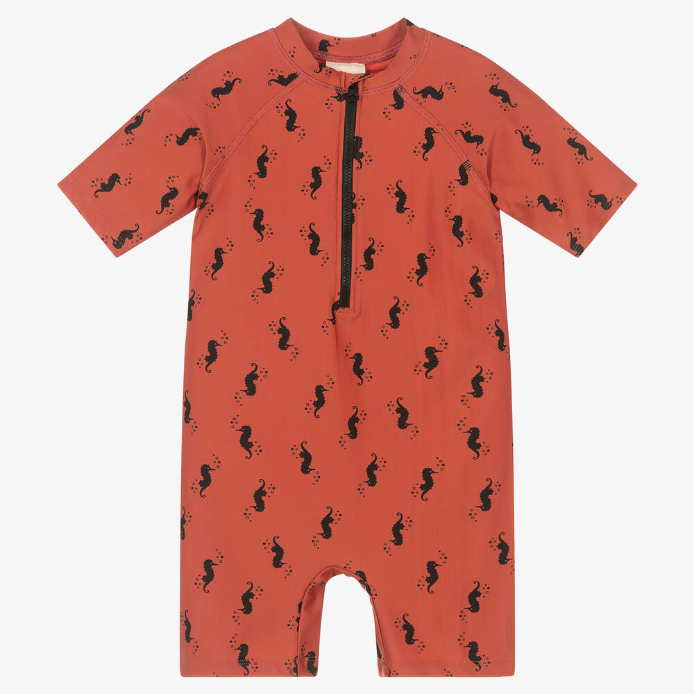 Turtledove London - Red Seahorse Print Swim Onesie | Childrensalon