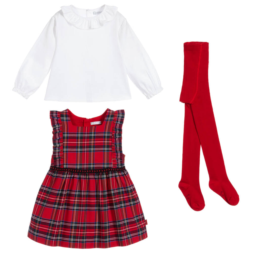 Tutto Piccolo-3 Piece Red Pinafore Dress Set | Childrensalon Outlet