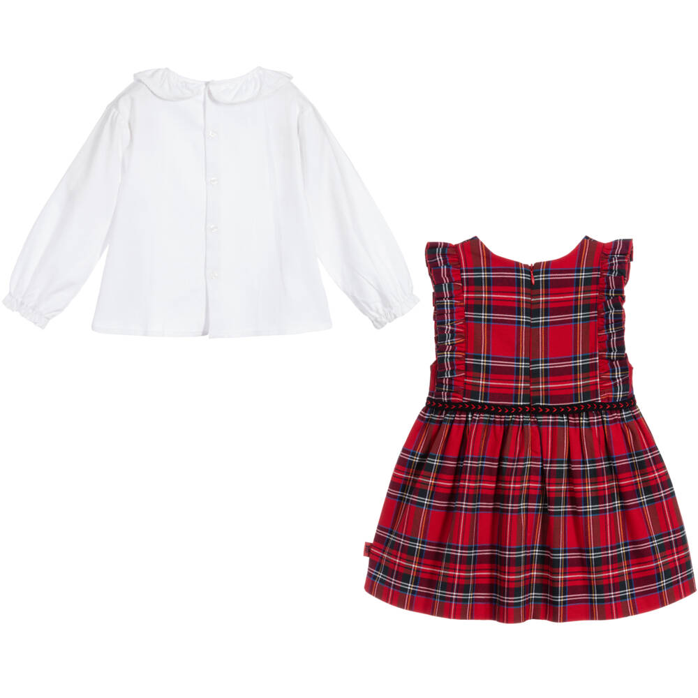 Tutto Piccolo-3 Piece Red Pinafore Dress Set | Childrensalon Outlet