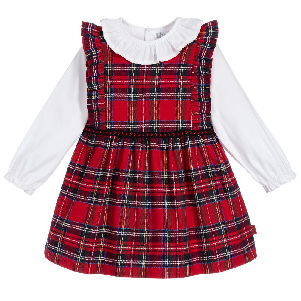 Tutto Piccolo - 3 Piece Red Pinafore Dress Set | Childrensalon
