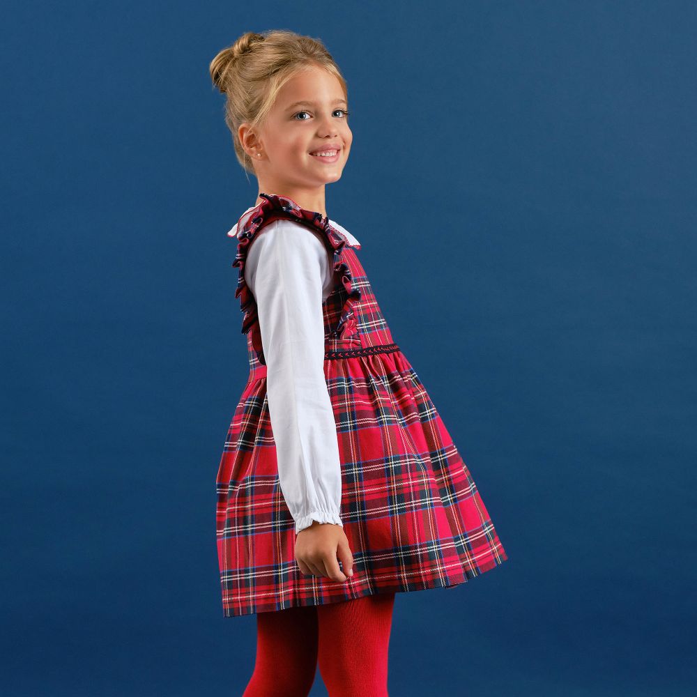 girls red pinafore dress