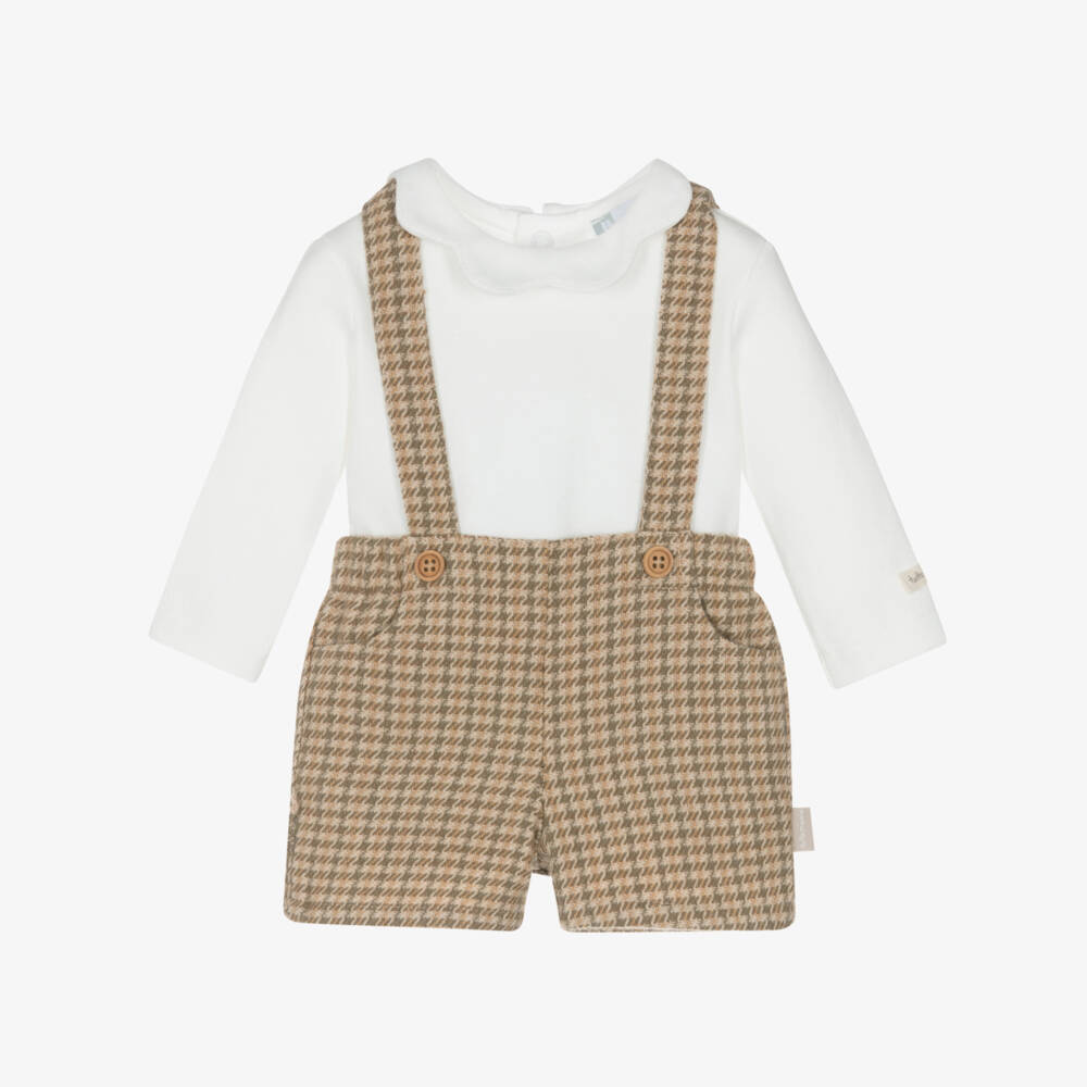 Tutto Piccolo-Baby Boys Beige Houndstooth Shorts Set | Childrensalon Outlet