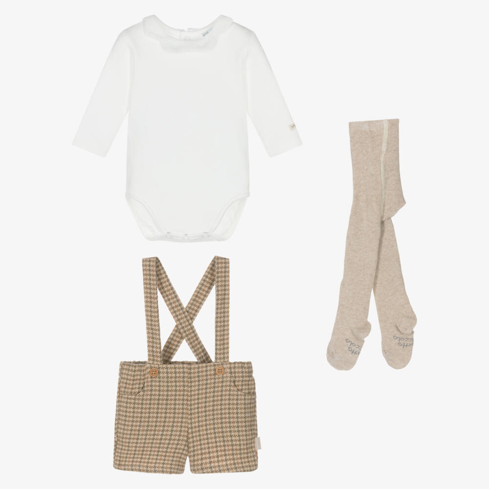 Tutto Piccolo-Baby Boys Beige Houndstooth Shorts Set | Childrensalon Outlet