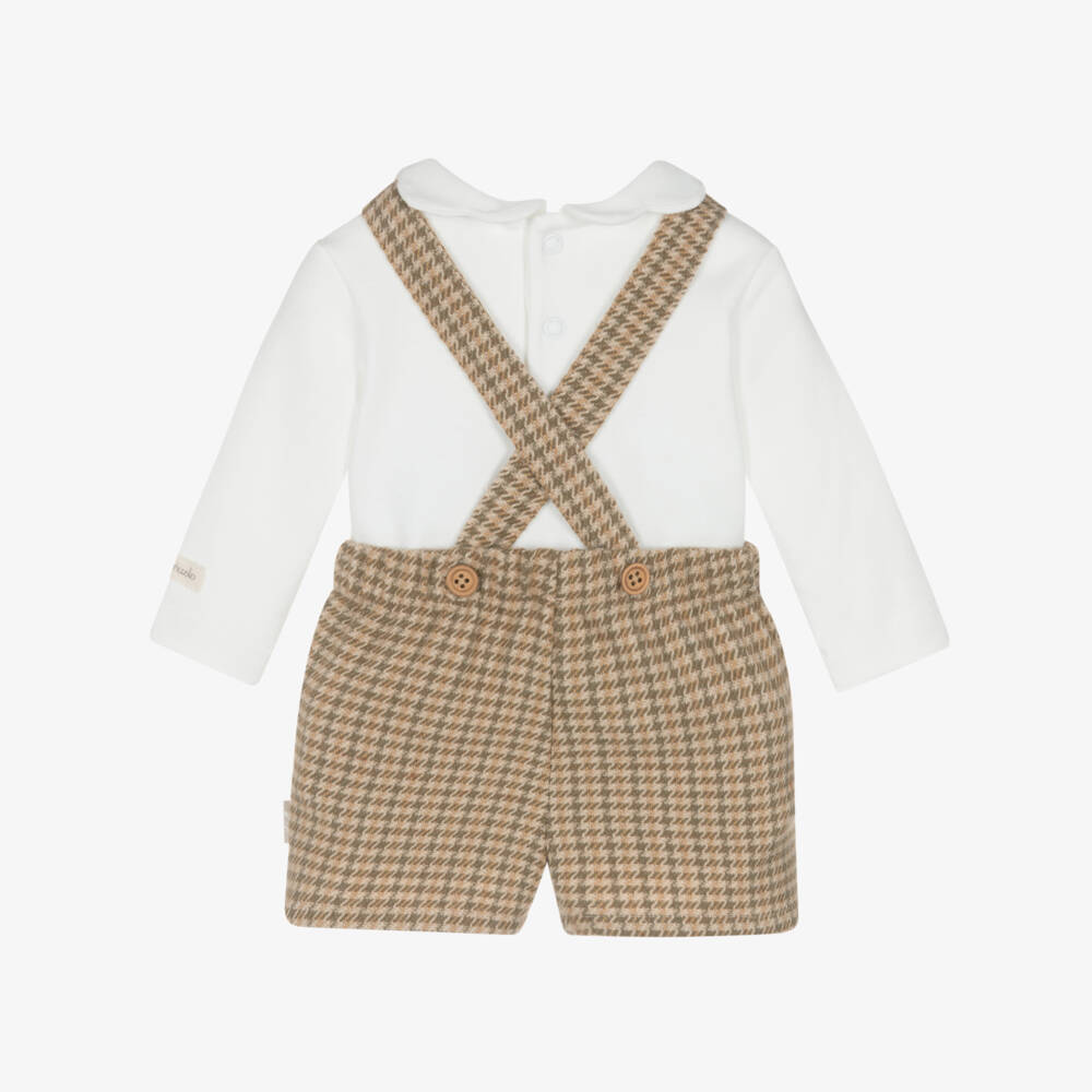 Tutto Piccolo-Baby Boys Beige Houndstooth Shorts Set | Childrensalon Outlet