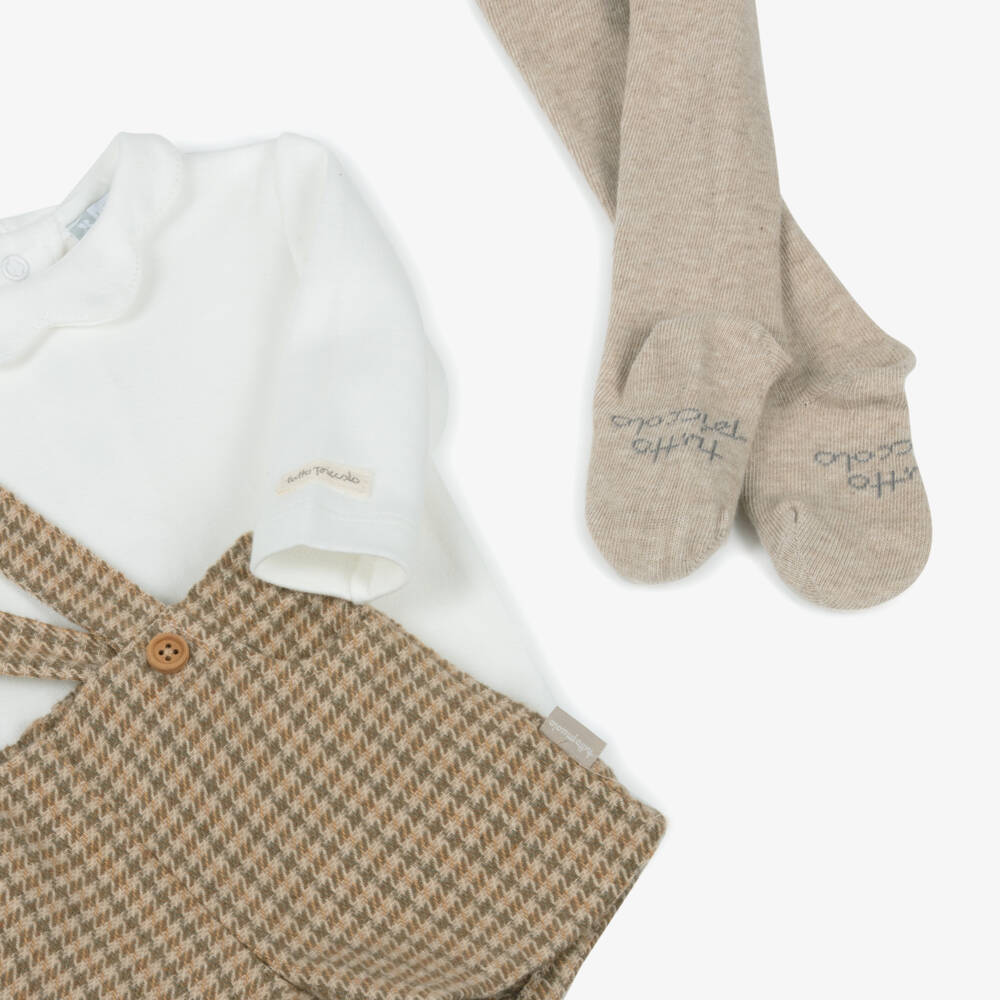 Tutto Piccolo-Baby Boys Beige Houndstooth Shorts Set | Childrensalon Outlet