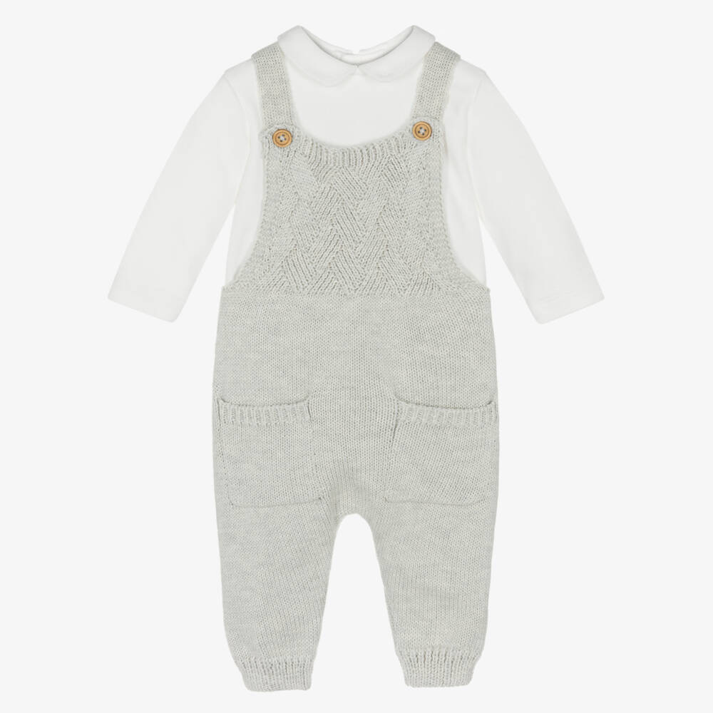 Tutto Piccolo-Baby Boys Beige Knitted Dungaree Set | Childrensalon Outlet